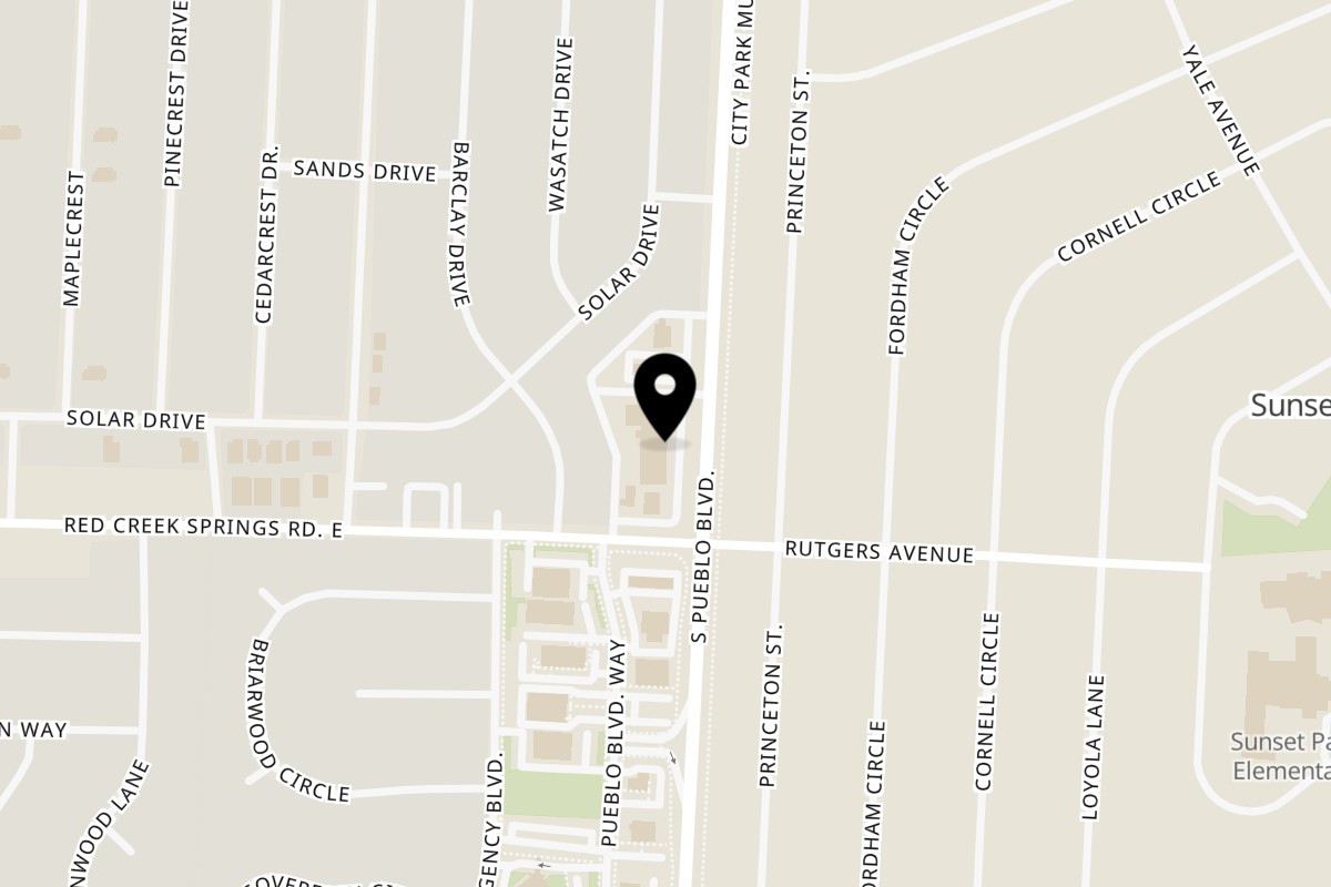 Map showing the location of El Pampano Foods on 1027 S Pueblo Blvd in Pueblo